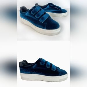 SANDRO Anita Turquoise Blue Velvet Platform Sneakers Velcro